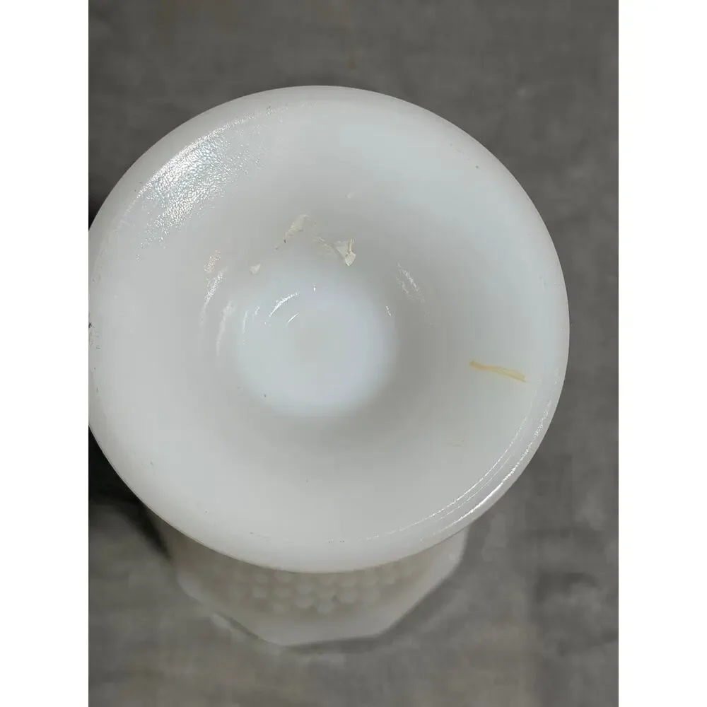 Vintage White Milk Glass Hobnail Footed Vase Scalloped Rim 9 Inch